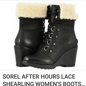 Sorel After Hours Lace Shearling Wedge Boots